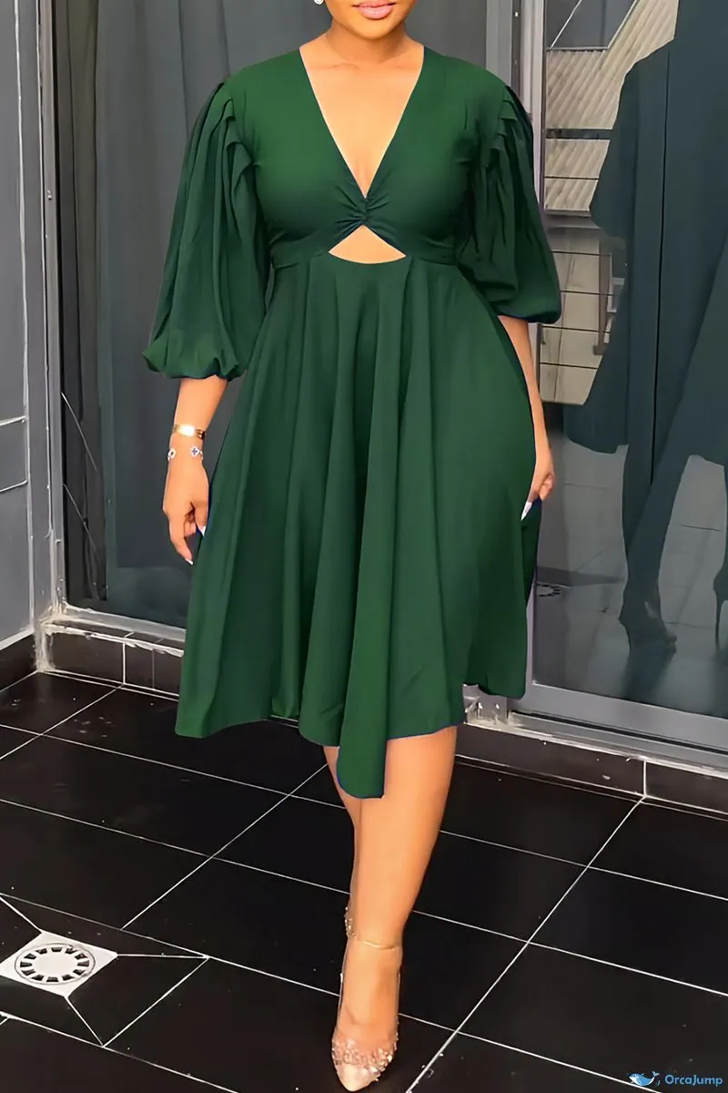 Thumbnail: Sexy V-neck Intricate Hollowed-out Design Dress