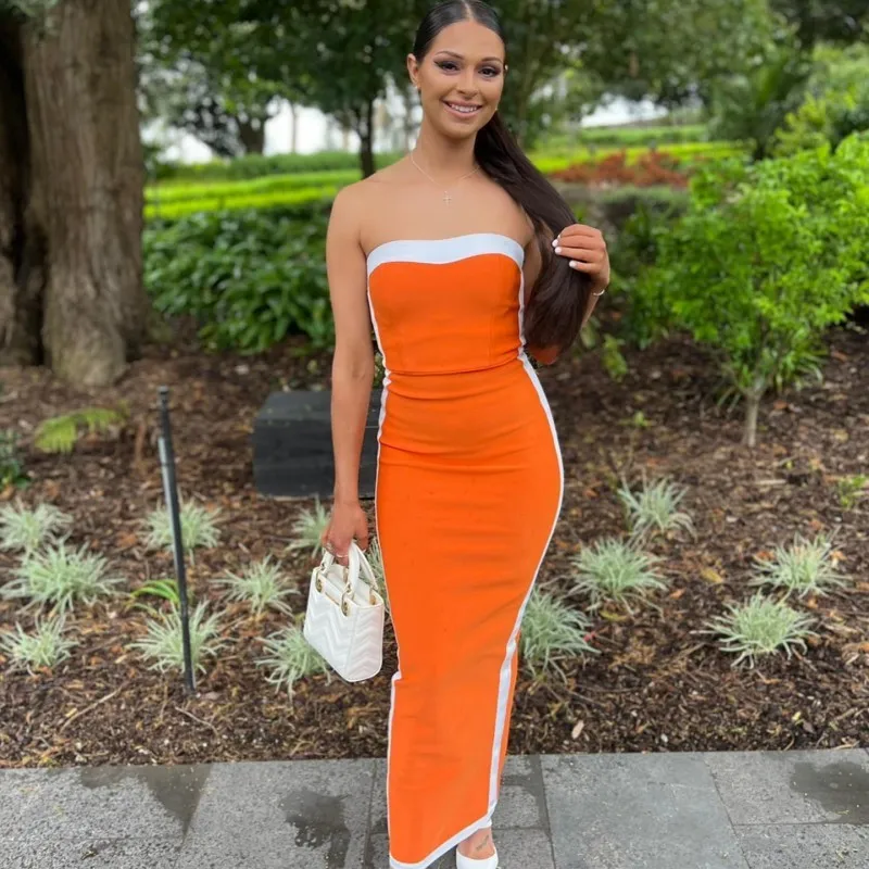 Thumbnail: Sleeveless Patchwork Strapless Bodycon Dress