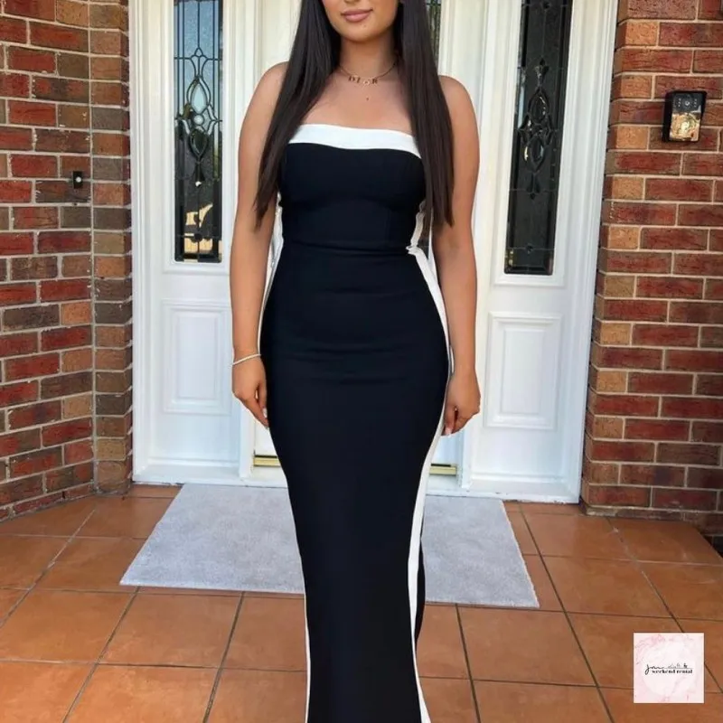 Thumbnail: Sleeveless Patchwork Strapless Bodycon Dress